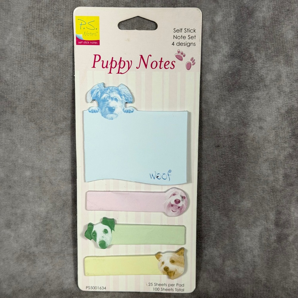 Vtg Y2K Dog Sticky Notes‎ Set 4 Designs Self Stick 100 Sheets Puppies 2003 NEW